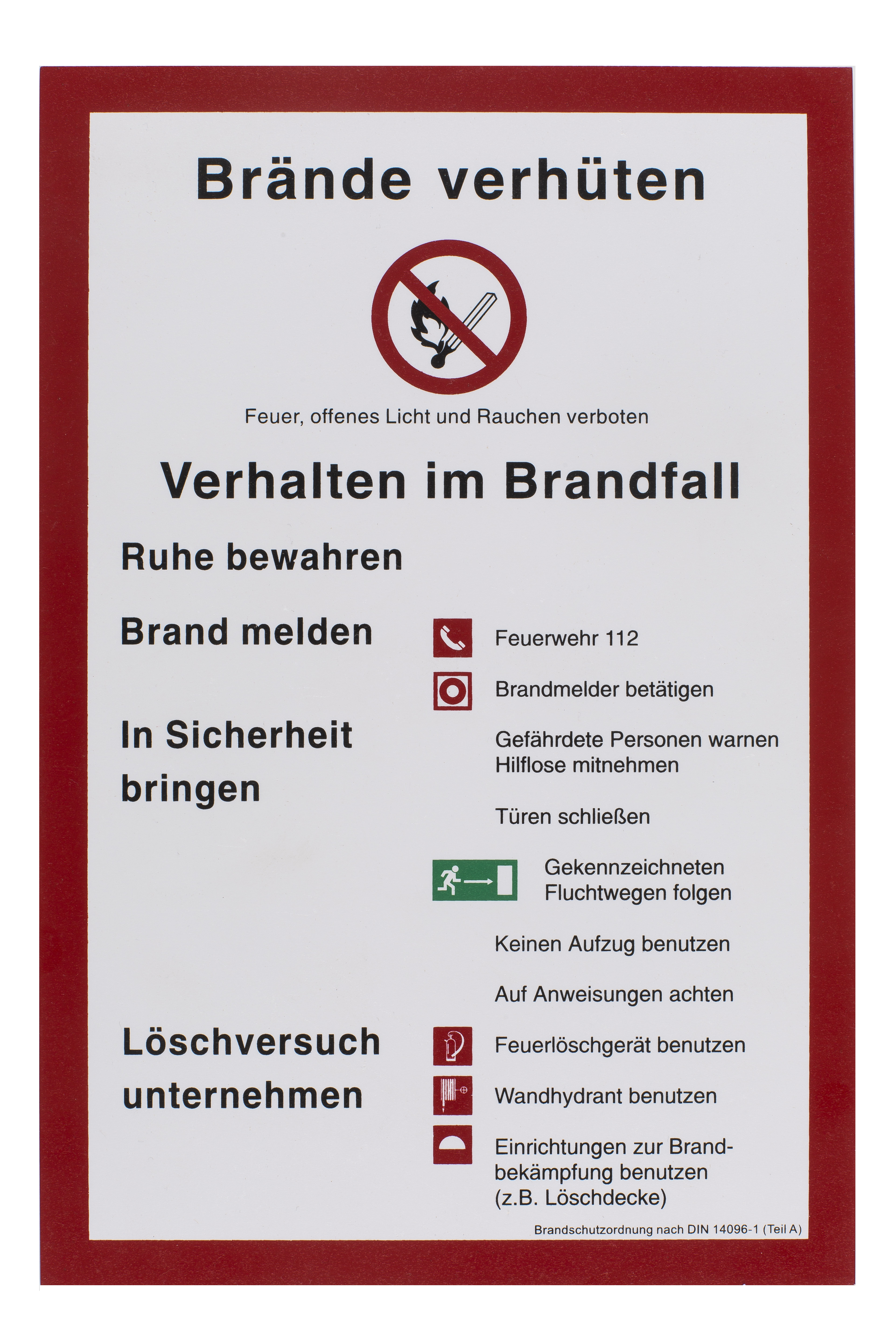 Schild "Brandschutzverordnung" DIN 14096-1 Restposten