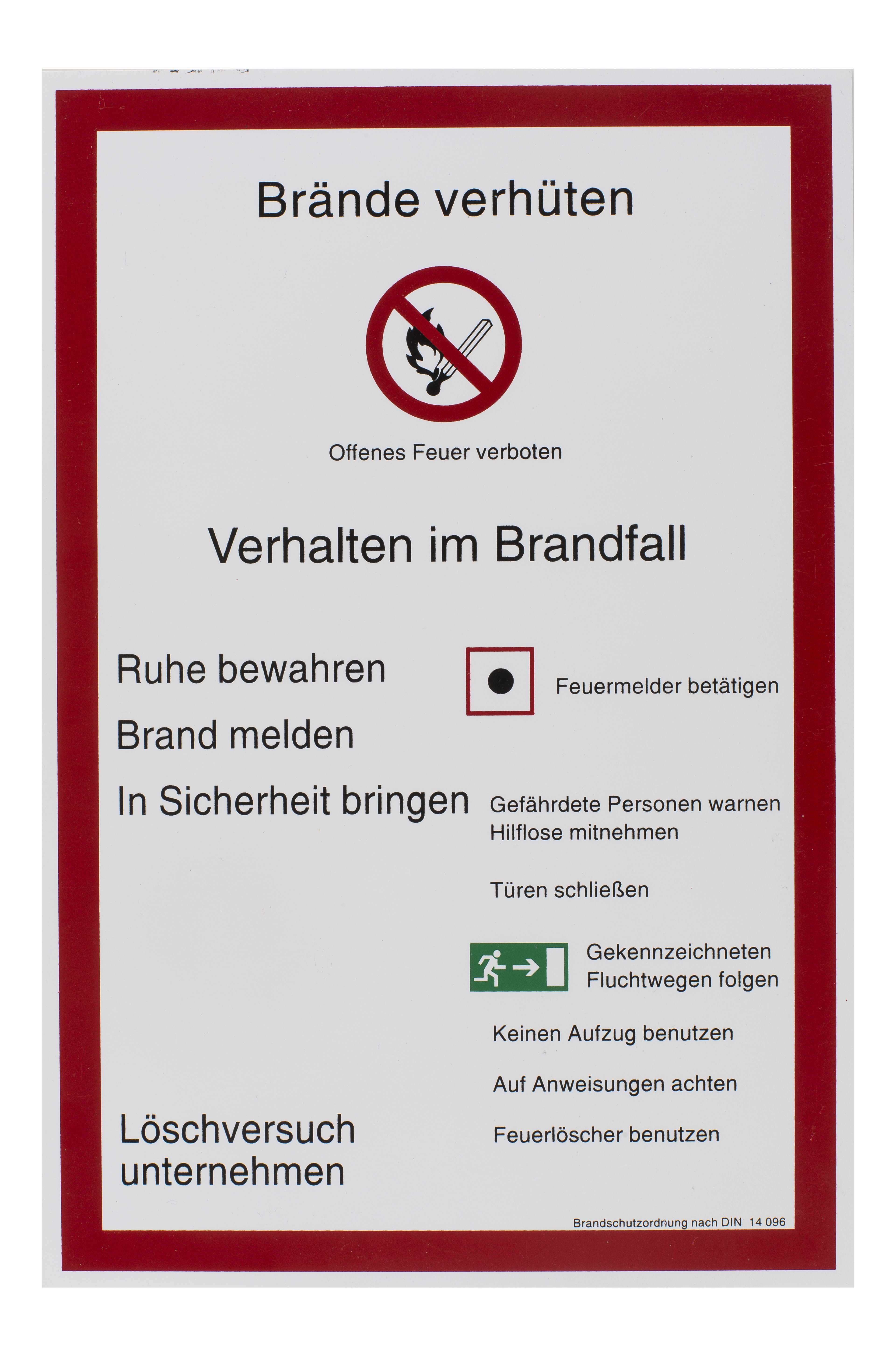 Schild "Brandschutzverordnung" DIN 14096 Restposten